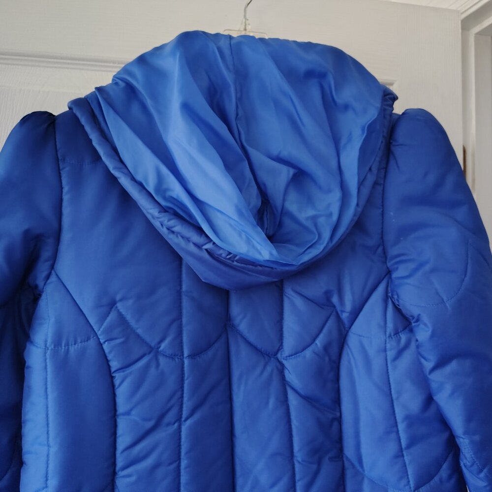 Ladies Long Coat Puffer Bubble Button-Zipper Size: Small Royal Blue